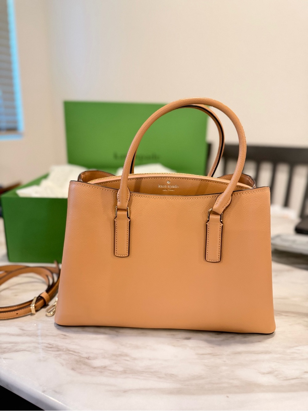 kate spade camel leather satchel with top handles